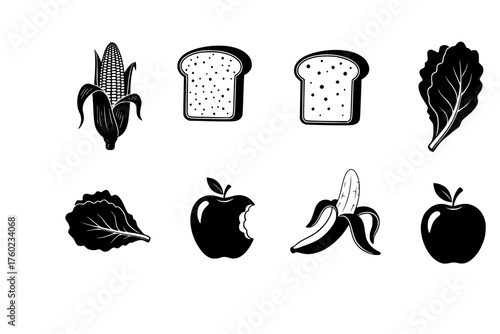 Icon corn wilted bread organic apple icons waste banana lettuce vector peel