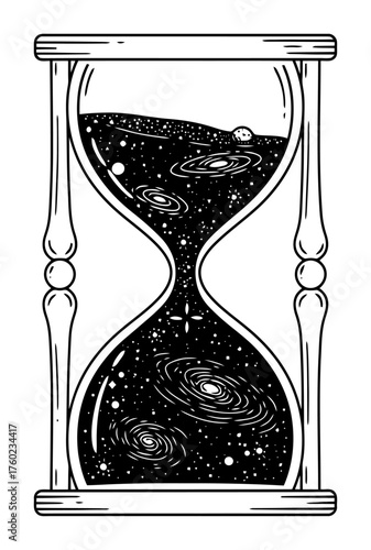 Minimalist Galaxy Hourglass Vector Art - Cosmic Time Concept