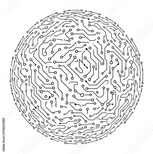Minimalist Circuit Moon Vector - Abstract Tech Space Graphic