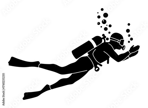 Minimalist Diver Silhouette with Bubbles Vector Art - Clean Lines, High Contrast