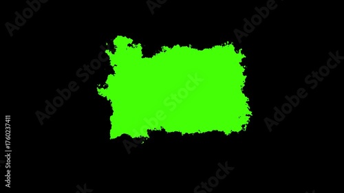 Transitions of green expanding paint stains on black backdrop Grunge Ink spreads and fills the screen. Beautiful green watercolor ink leak drops.