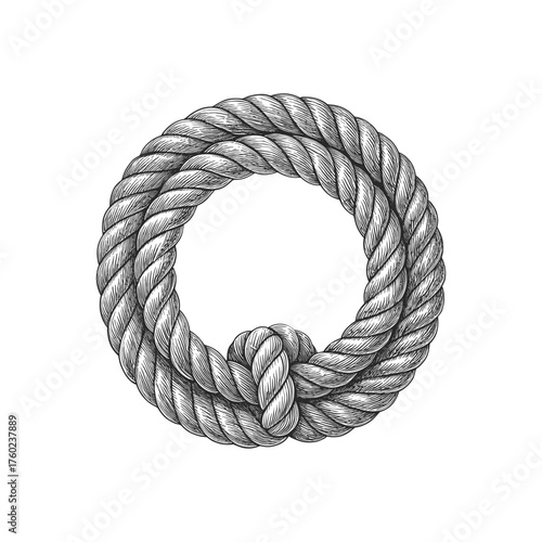 Vintage Hand Drawn Rope Knot Illustration | Nautical Loop Design | Marine Sailing Sketch Art