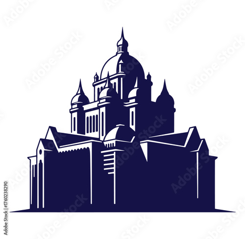Detailed silhouette vector illustration of a grand cathedral building architecture design concept