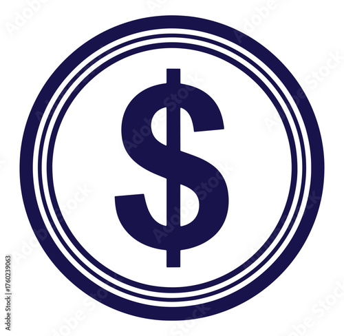 Simple vector illustration of a dollar sign icon enclosed in a circular frame