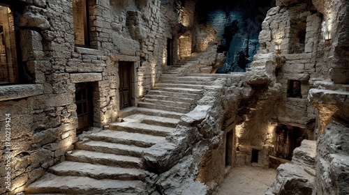 Wallpaper Mural Ancient stone staircase and architecture of a mysterious building with dramatic lighting Torontodigital.ca