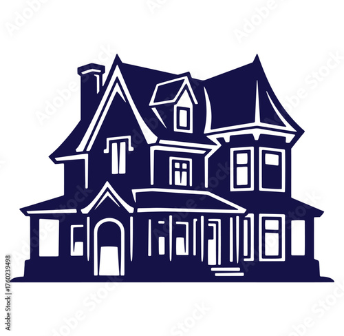 Vector illustration of a classic victorian house with decorative architectural details isolated on white