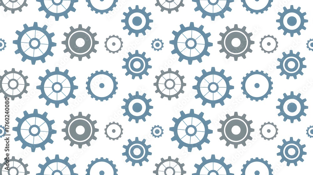 Seamless pattern of interconnected gears in blue and gray tones