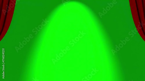 Green Screen red curtain with spotlight opening scene 2 distortion, overlay, glitch, static noise, scan lines on black background, 4k animated video loop