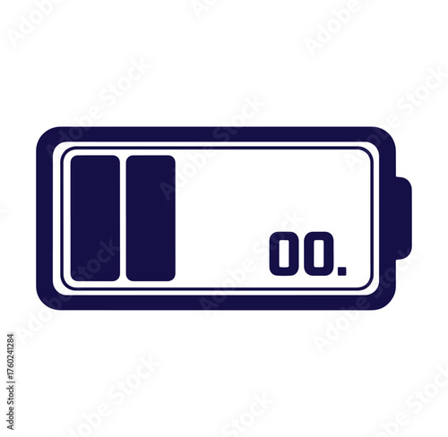 Battery charge indicator graphic depicting low battery status digital illustration isolated on white