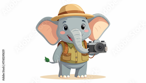 Adorable Cartoon Elephant Explorer with Camera Ready for Safari Adventure