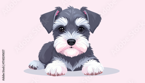 A sweet and adorable Miniature Schnauzer puppy depicted in a charming vector illustration, resting peacefully