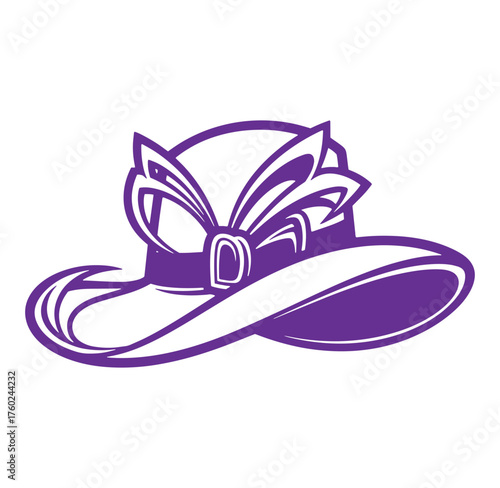 Elegant purple hat silhouette vector illustration with detailed ribbon and decorative elements
