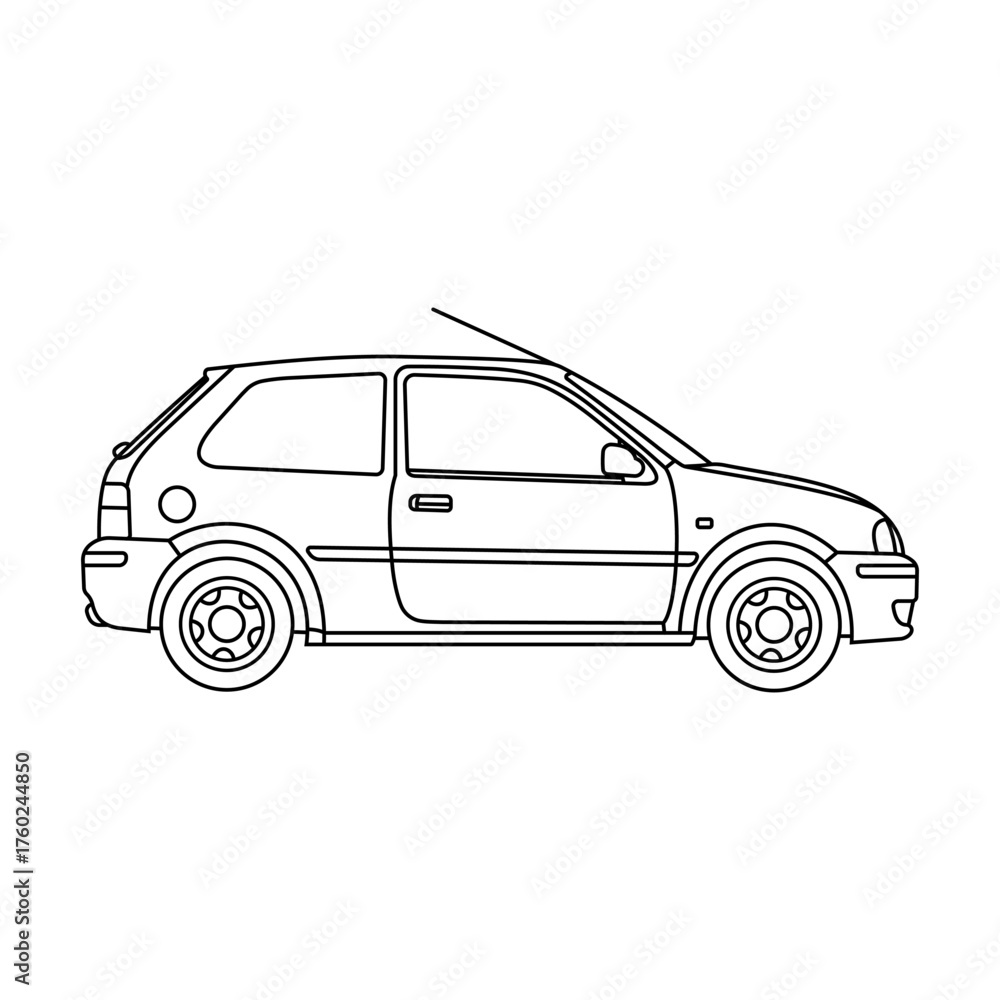 Fototapeta premium Simple Car Outline, Black and White Vehicle Illustration, Isolated on White