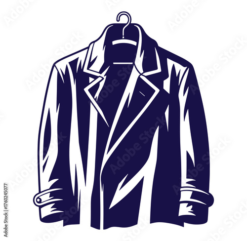 Elegant vector illustration of a classic trench coat hanging on a clothing hanger