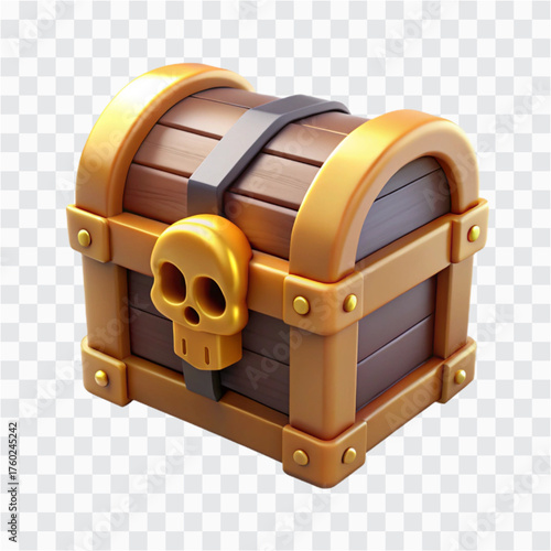Voxel Pixel Style 3D Pirate Chest | Blocky Treasure Box, Gold Coins & Retro Cube Game Art