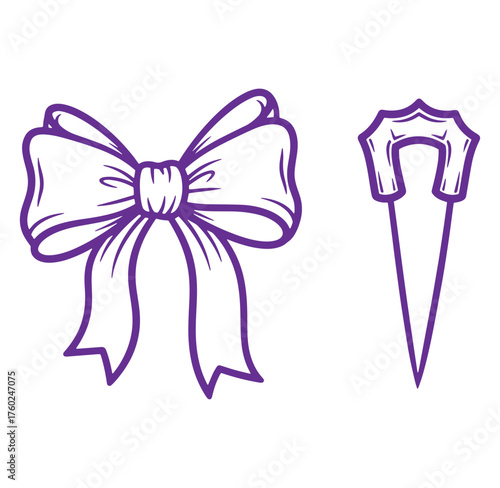 Purple bow with tag vector illustration decorative element for events and celebrations