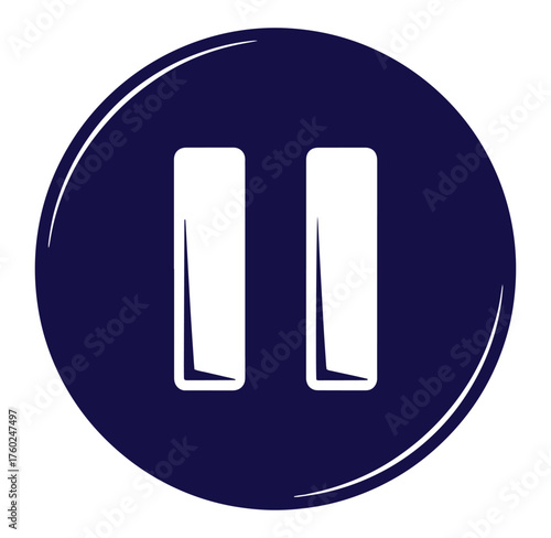 Simple pause symbol in a dark blue circle icon used for multimedia control