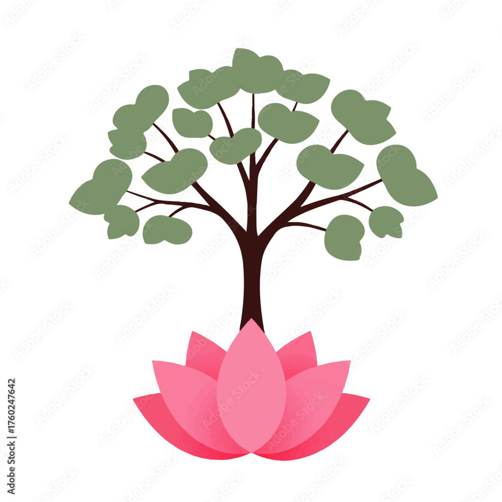 Obraz premium Spiritual Tree Growing from Lotus Flower Symbolizing Growth and Purity.