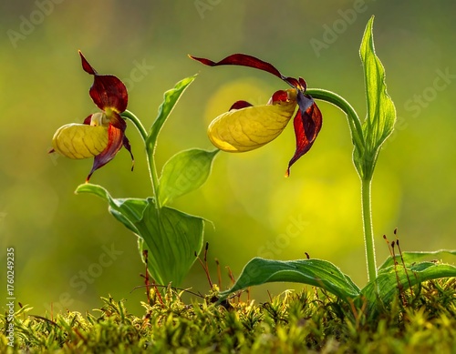 Two exquisite blossoms with vibrant yellow and burgundy petals