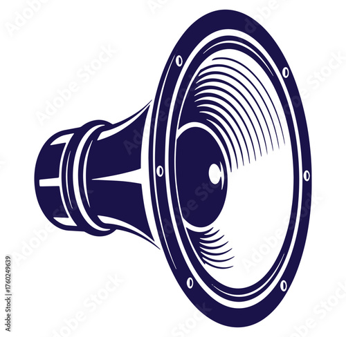 Vector illustration of a blue loudspeaker showing audio speaker technology design on white background