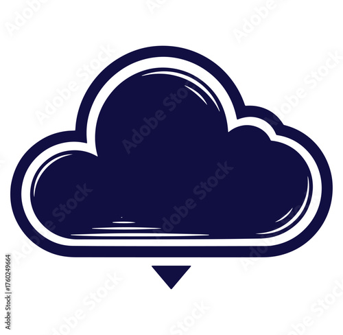 Vector illustration of a blue cloud shape with white outline and a triangle symbol