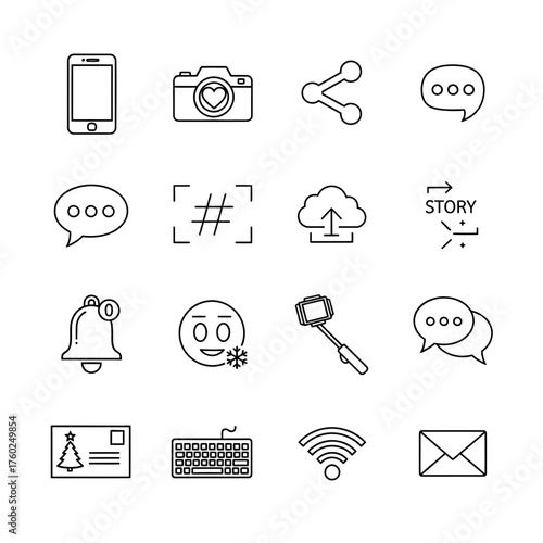 Social media and communication icons, ideal for content creators, app developers, and chat interfaces