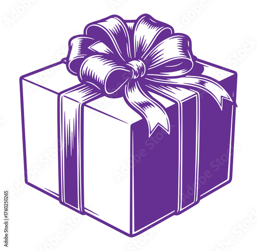 Vector illustration of a purple gift box with detailed ribbon for holiday celebrations
