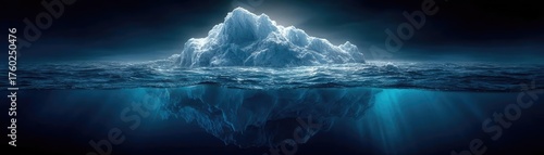 Wallpaper Mural Iceberg showing underwater risk and hidden threat concept. Mysterious iceberg floating in dark, tranquil ocean waters. Torontodigital.ca