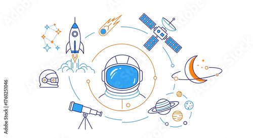 Explore the cosmos with this dynamic astronaut illustration, perfect for science education, branding, or exciting space exploration presentations