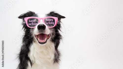 Cute Dog with Birthday Glasses - Joyful Celebration Photography Material