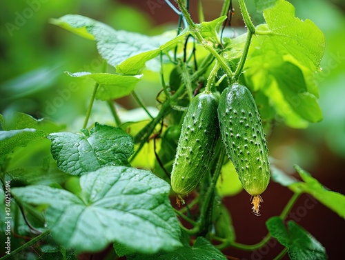 Close - up of Fresh Cucumber Vines - Organic Gardening Photography Material