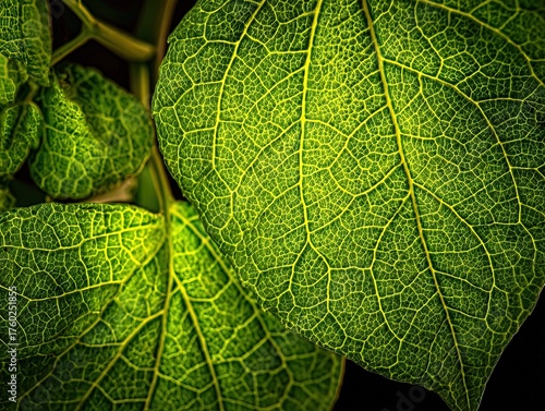 Vibrant Green Leaf Veins Close - up - Nature Vitality Photography Material