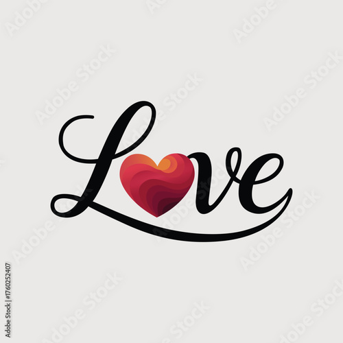Romantic love typography with heart shaped letter and colorful gradient design