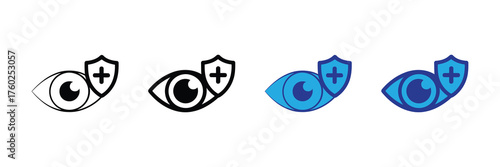 Eye protection icon with shield and plus sign, representing vision health and safety, isolated on white background