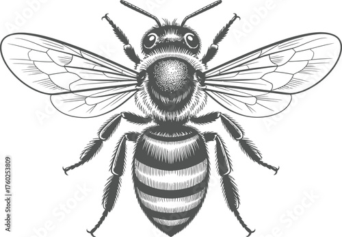 Detailed Bee Illustration in Vintage Style