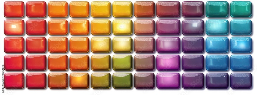 Fototapeta premium Shiny rectangular glossy color blocks arranged in a gradient from red to blue in a neat grid