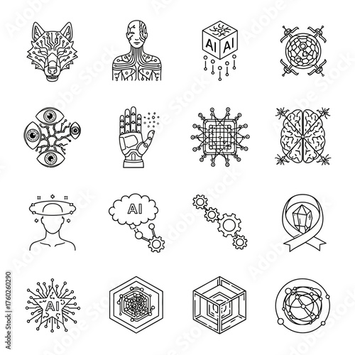 Futuristic AI cube and neural network inspired geometric patterns for sci-fi, innovation, and technology visual content