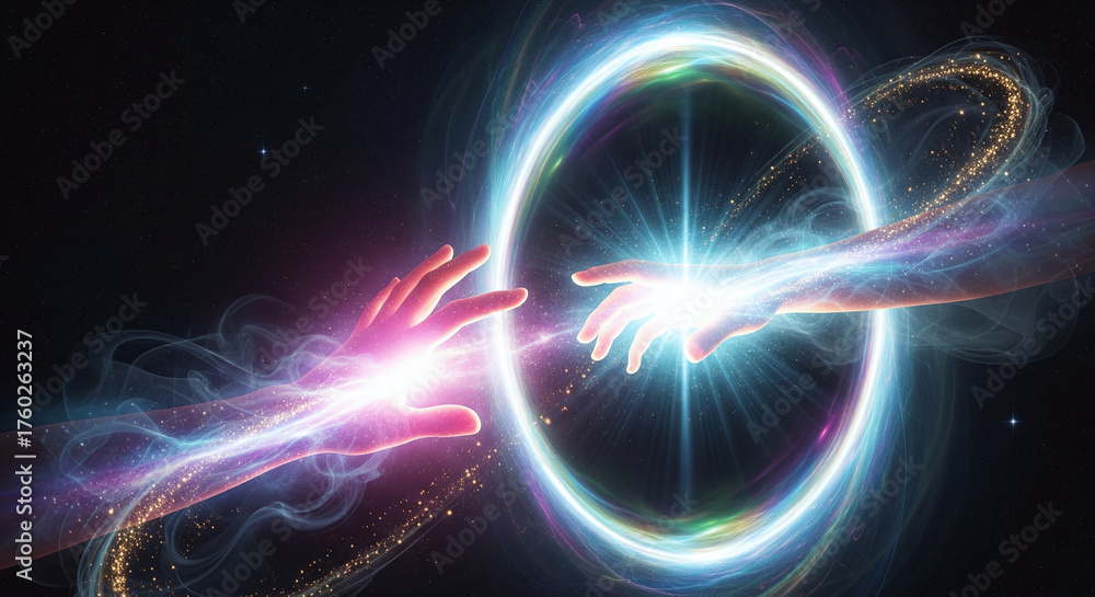 Obraz premium Reaching Toward the Energy Portal | Spiritual Signs, Aura Connection, Cosmic Reflection, Mystical Self, Ethereal Flow And Signs from Another You JPG