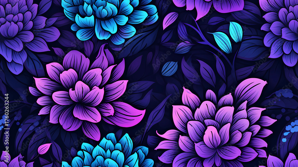 vibrant glowing purple and blue floral pattern