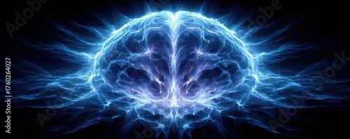 Brain sleep and mindful meditation waves concept. Abstract representation of brain activity with electric energy.
