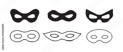 Black Party Masks Icons for Carnival or Halloween