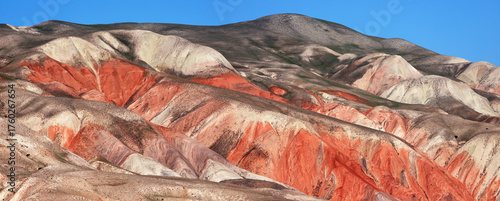 Beautiful mountains with red soil in Khizi. Azerbaijan.