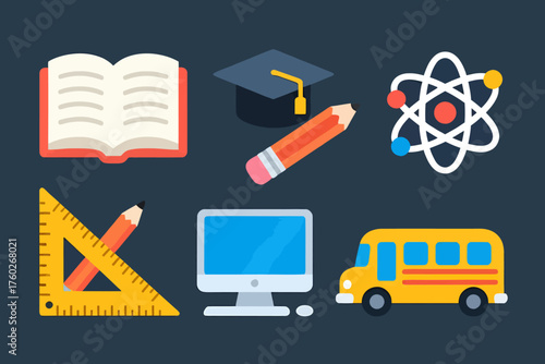 Back to School Flat Icons Education Essentials for Students and Teachers