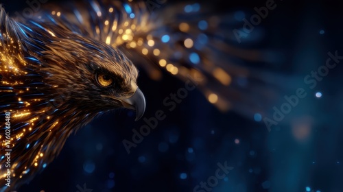 Golden eagle in flight, glowing details