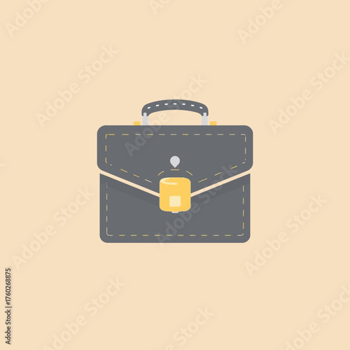A graphic illustration of a briefcase with a yellow lock and handle on a beige background.