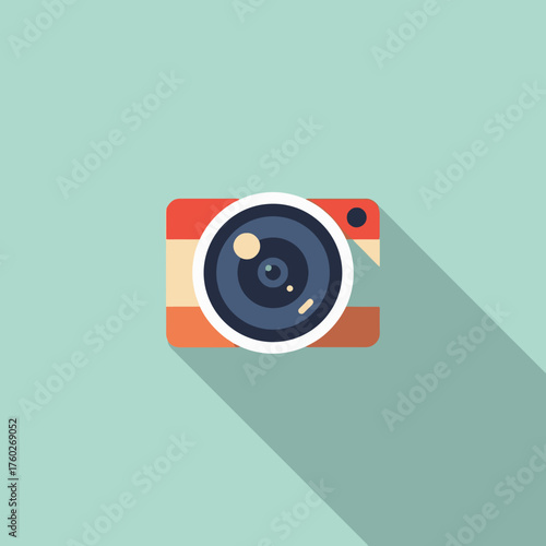 Retro Camera Icon with Long Shadow for Photography Enthusiasts