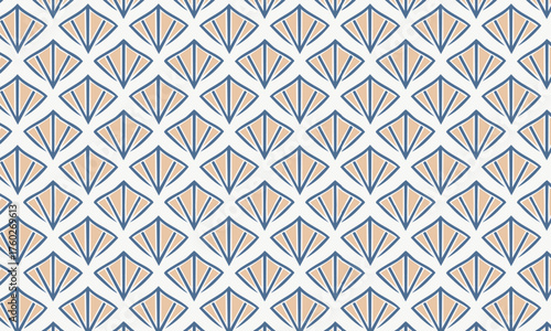 Seamless hand-drawn geometric pattern with boho fan or shell motifs