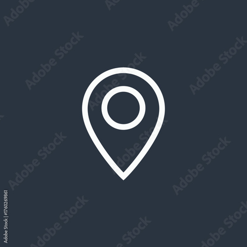 Sleek White Location Pin Icon on Dark Background for Maps, Navigation, and Finding Places