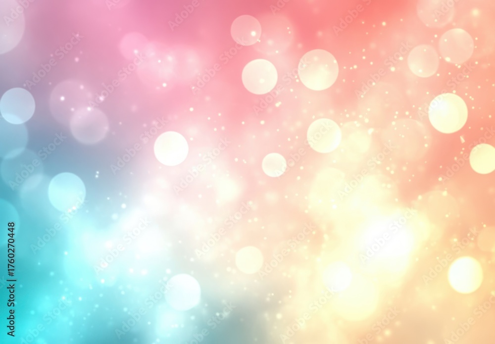 Obraz premium Soft pastel bokeh background with glowing light circles and sparkles blending pink, blue, and yellow hues creating a dreamy and calming ambiance