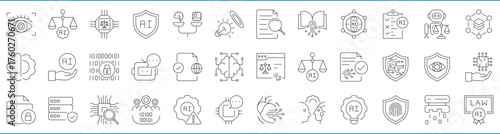 AI Ethics-related 36-line icons set. Vector editable stroke.